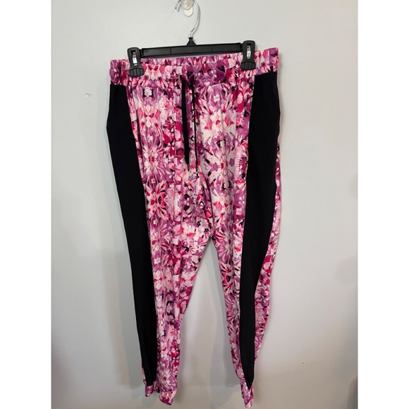 Champion Women's L Floral Print Jogger Pants Black Trim Drawstring Waist Comfy - Picture 1 of 4
